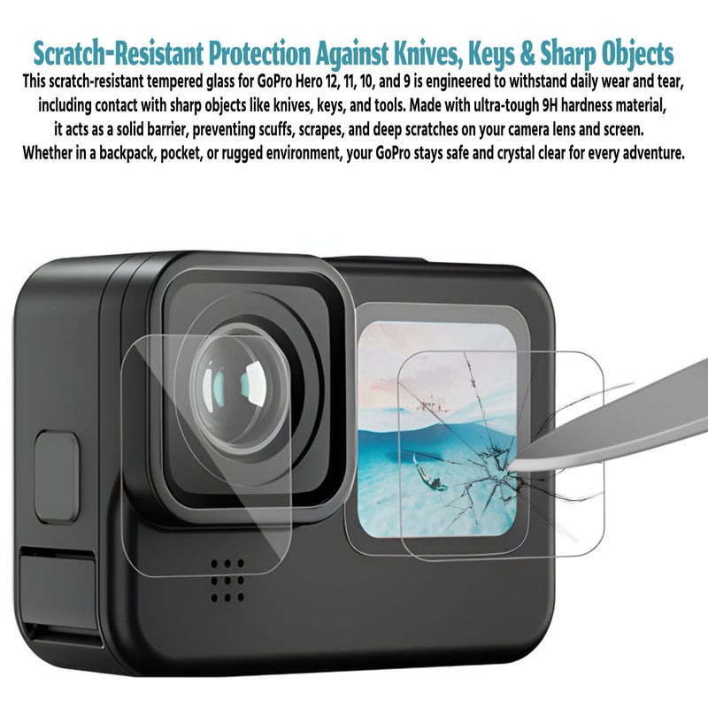 SPCORE Tempered Glass Screen Protector for GoPro Hero 12 / GoPro Hero 11 / GoPro Hero 10 / GoPro Hero 9 (3 P'cs Set) (Action Camera) - Image 2