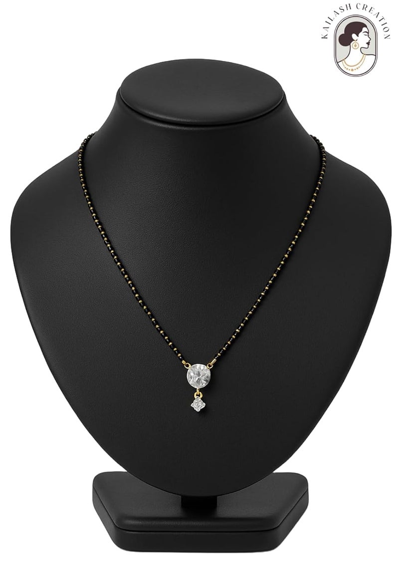 Kailash Creation American Diamond Round Square Single and Multi Stone Gold Plated Mangalsutra for Women – 18 Inch Black Bead Chain with S-Hook Clasp - Image 4