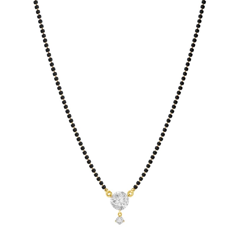 Kailash Creation American Diamond Round Square Single and Multi Stone Gold Plated Mangalsutra for Women – 18 Inch Black Bead Chain with S-Hook Clasp - Image 1