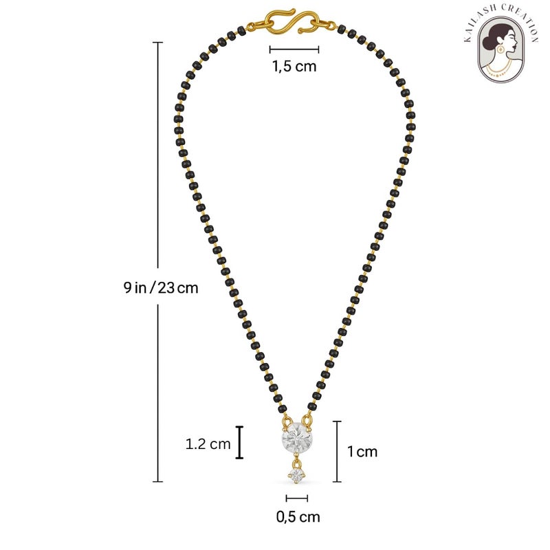 Kailash Creation American Diamond Round Square Single and Multi Stone Gold Plated Mangalsutra for Women – 18 Inch Black Bead Chain with S-Hook Clasp - Image 3