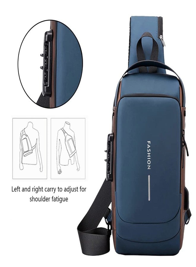 Cessfle USB Charging Sport Sling Anti-Theft Shoulder Bag, Waterproof Anti Theft Sling Bag, Crossbody Bags Chest Daypack, Blue, Crossbody - Image 4
