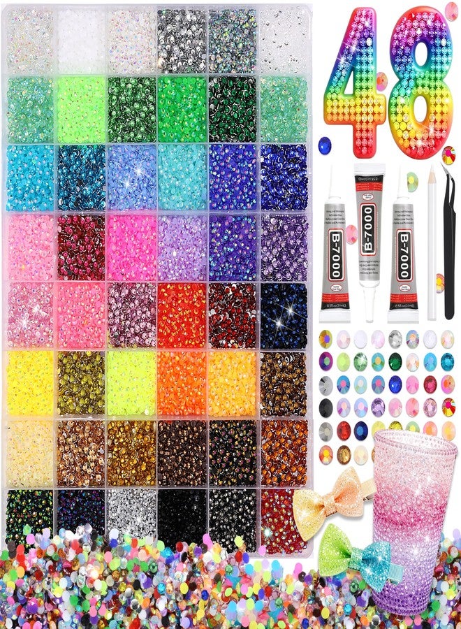 BELICEY 48000PCS Resin Jelly Rhinestones for Bedazzling 3MM AB Color Flatback Bedazzled Kit Rainbow Flatback Gem for Diamond Art DIY Craft Clothing Nails Makeup with Tweezers - Image 1
