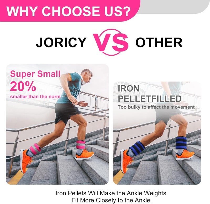 JORICY أوزان كاحل، أوزان معصم وساق وذراع للنساء والرجال والأطفال مع أحزمة قابلة للتعديل، زوج من 4 أرطال (2 رطل لكل وزن) تدريب قوة مع وزن للجري، الركض، المشي، اللياقة البدنية، وردي زهري - Image 3