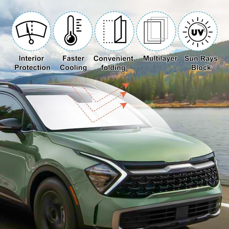 LHFLIVE Windshield Sun Shade Custom Fit 2023 2024 2025 2026 Kia Sportage Accessories Foldable Sunshade Front Window Cover Protect Car from Sun Rays Damage Keep Your Car Cooler - Image 2