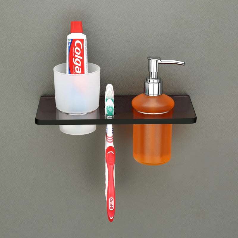HAPPI Unbreakable Acrylic Toothpaste Glass Tumbler with Liquid Dispenser, Tooth Brush Holder Stand Wall Mounted for Bathroom (Smoke Black) - Image 3