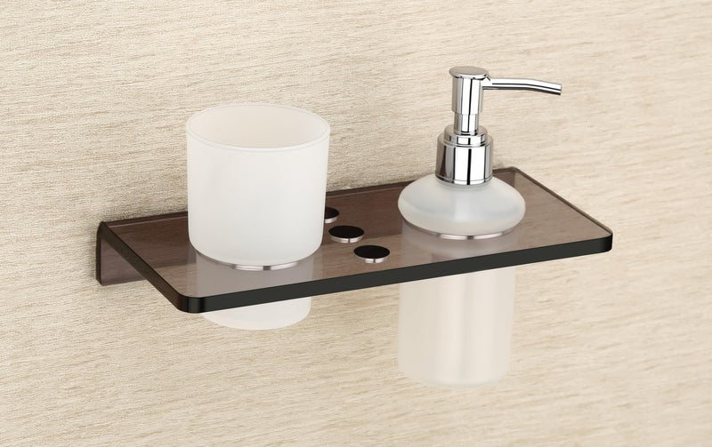 HAPPI Unbreakable Acrylic Toothpaste Glass Tumbler with Liquid Dispenser, Tooth Brush Holder Stand Wall Mounted for Bathroom (Smoke Black) - Image 2