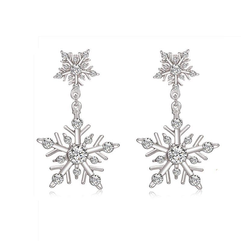 MOLOCH Winter Snowflake Flower Drop Dangle Earrings Hypoallergenic Snowflake Pierced Stud Earrings For Women Christmas Gifts (silver) - Image 1