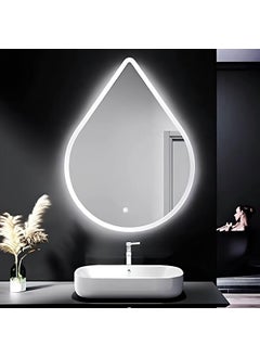 NABAB NABAB Water Drop Shape 18x24 inch LED Lighted Bathroom Mirror Wall Mounted Vanity with Smart Touch Button Memory Function Adjustable Warm WhiteNaturalDaylight LightsHorizontalVertical 