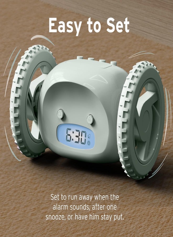 CLOCKY Extra Loud Alarm Clock for Heavy Sleepers on Wheels Rolls Runs Away Vibrating, Easy to Set Super Smart Snooze Digital Bed Shaker Alarm Clock Funny Gift for Adults Kids Teens Bedrooms (Sage) - Image 4
