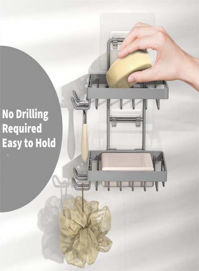 Moforoco حامل صابون مزدوج رمادي من موفوروكو للاستحمام، لا يحتاج إلى ثقب، مصنوع من الفولاذ المقاوم للصدأ 304، حامل صابون يُثبت على الحائط بأربعة خطافات وحامل لشفرة الحلاقة، رف صابون للاستحمام - Image 4
