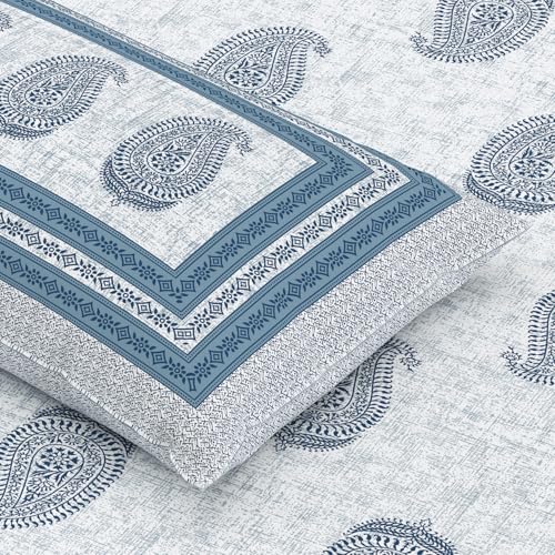 DE CAMA Since 1997 | 100% Cotton 300 TC Premium King Size Bedsheet for Double Bed (90 x 108 Inch) with 2 Pillow Covers Set (17 x 27 Inch) Designer Printed Bedsheet Set - Paisley Blue - Image 4