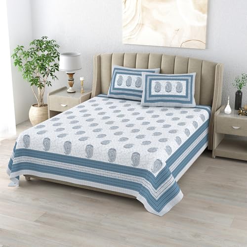 DE CAMA Since 1997 | 100% Cotton 300 TC Premium King Size Bedsheet for Double Bed (90 x 108 Inch) with 2 Pillow Covers Set (17 x 27 Inch) Designer Printed Bedsheet Set - Paisley Blue - Image 2