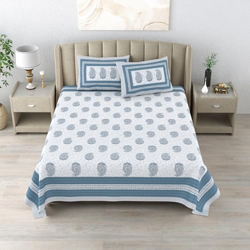 DE CAMA Since 1997 | 100% Cotton 300 TC Premium King Size Bedsheet for Double Bed (90 x 108 Inch) with 2 Pillow Covers Set (17 x 27 Inch) Designer Printed Bedsheet Set - Paisley Blue - Image 3
