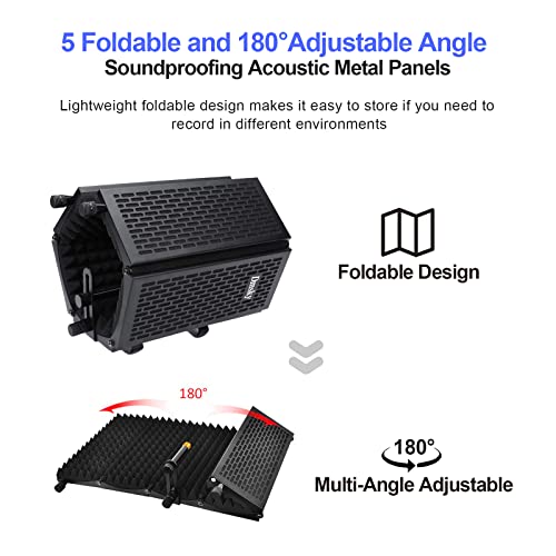 Dmsky Recording Microphone Isolation Shield with Pop Filter & Tripod Stand,Foldable Mic Shield with Triple Sound Insulation, High Density Mic Sound Shield for Studio, Podcasts, Singing,Broadcasting - Image 2