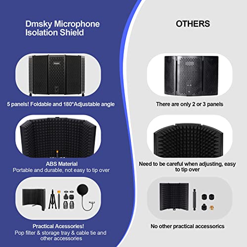 Dmsky Recording Microphone Isolation Shield with Pop Filter & Tripod Stand,Foldable Mic Shield with Triple Sound Insulation, High Density Mic Sound Shield for Studio, Podcasts, Singing,Broadcasting - Image 4