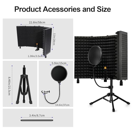 Dmsky Recording Microphone Isolation Shield with Pop Filter & Tripod Stand,Foldable Mic Shield with Triple Sound Insulation, High Density Mic Sound Shield for Studio, Podcasts, Singing,Broadcasting - Image 5