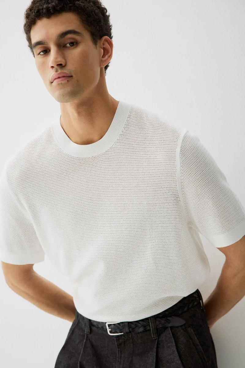 H&M Regular Fit Hole-knit T-shirt