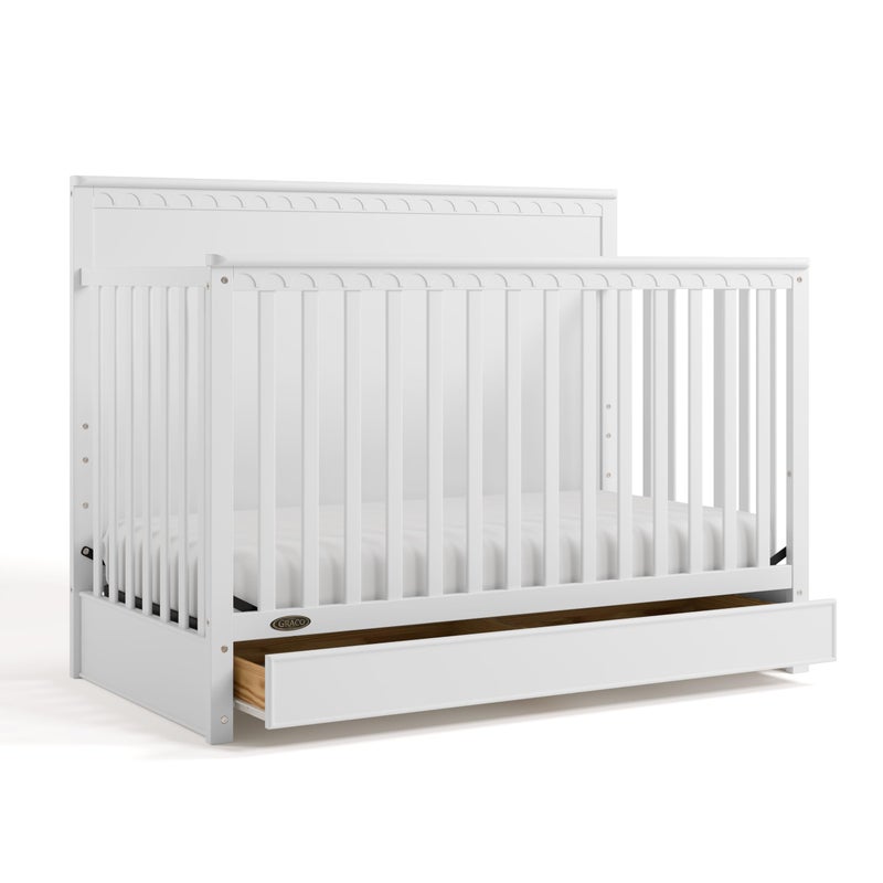 Graco Sasha 5in1 Convertible Crib with Drawer White GREENGUARD Gold Certified Wood Crib Converts to Toddler Bed Daybed FullSize Bed Stylish Classic Design