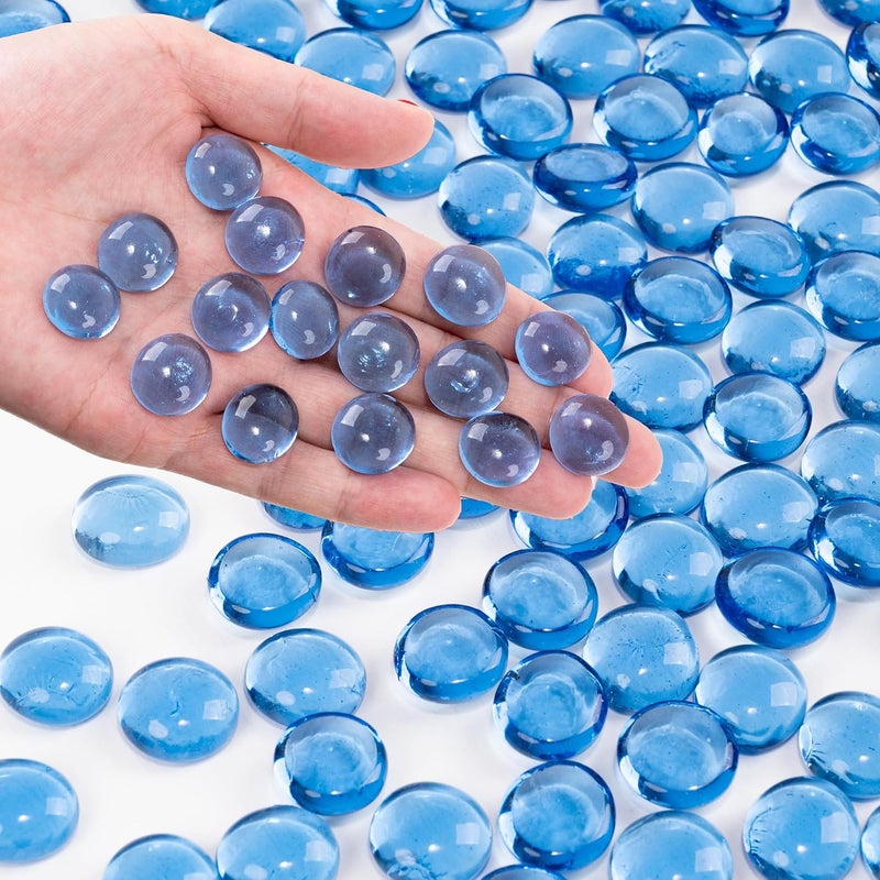 Foncomy Pale Blue Flat Glass Marbles, 0.97 lb Transparent Vase Filler Pebbles Gems, Decorative Glass Beads for Vases, Crafts, Floral, Mancala Stones, Aquarium Rocks for Fish Tank, Approx.0.6"-0.8" - Image 1