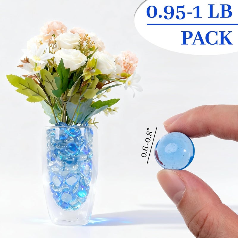 Foncomy Pale Blue Flat Glass Marbles, 0.97 lb Transparent Vase Filler Pebbles Gems, Decorative Glass Beads for Vases, Crafts, Floral, Mancala Stones, Aquarium Rocks for Fish Tank, Approx.0.6"-0.8" - Image 2