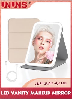 UNUNS Travel Mirrors,Portable LED Makeup Mirror,360° Rotation Touch Screen Vanity Mirror,Rechargeable Beauty Mirror,3-Color Dimmable Lighting,Compact Tabletop Folding Mirror For Home Bathroom Bedroom  - Image 1