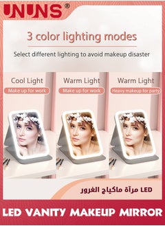 UNUNS Travel Mirrors,Portable LED Makeup Mirror,360° Rotation Touch Screen Vanity Mirror,Rechargeable Beauty Mirror,3-Color Dimmable Lighting,Compact Tabletop Folding Mirror For Home Bathroom Bedroom  - Image 2