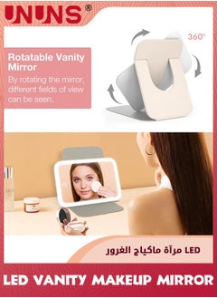 UNUNS Travel Mirrors,Portable LED Makeup Mirror,360° Rotation Touch Screen Vanity Mirror,Rechargeable Beauty Mirror,3-Color Dimmable Lighting,Compact Tabletop Folding Mirror For Home Bathroom Bedroom  - Image 4