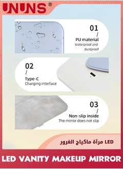 UNUNS Travel Mirrors,Portable LED Makeup Mirror,360° Rotation Touch Screen Vanity Mirror,Rechargeable Beauty Mirror,3-Color Dimmable Lighting,Compact Tabletop Folding Mirror For Home Bathroom Bedroom  - Image 5