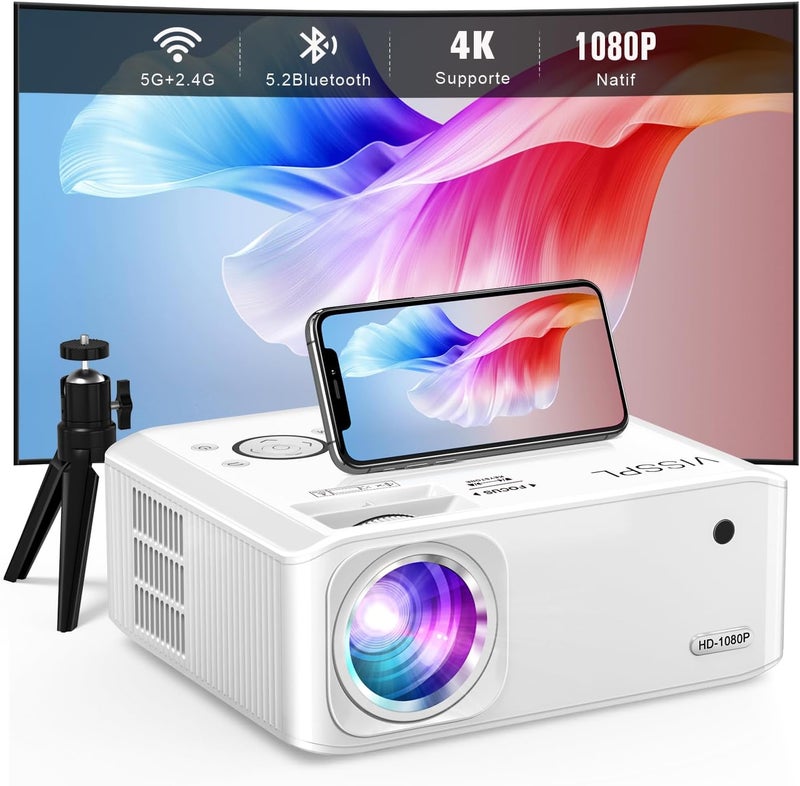[Keystone Electric 6D/4P] Bluetooth WiFi Projector 21000L, VISSPL Full HD 1080P Projector 4K Supported, PPT, 50% Zoom, Video Projector for TV Stick/iOS/Android/USB/PC - Image 1
