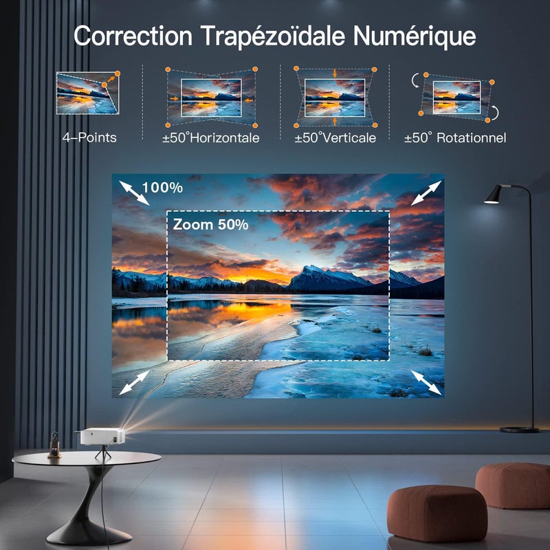 [Keystone Electric 6D/4P] Bluetooth WiFi Projector 21000L, VISSPL Full HD 1080P Projector 4K Supported, PPT, 50% Zoom, Video Projector for TV Stick/iOS/Android/USB/PC - Image 4