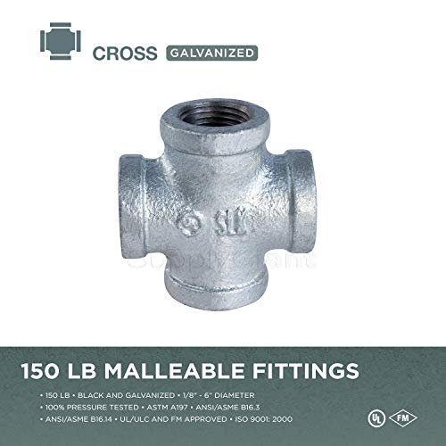 SUPPLYGIANT Supply Giant HNDS0336 1-1/4" Galvanized Malleable Iron Cross Fitting for 150 lb Applications and with Equal Sized Female Threaded Connects, 1-1/4 Inch - Image 4