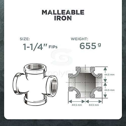 SUPPLYGIANT Supply Giant HNDS0336 1-1/4" Galvanized Malleable Iron Cross Fitting for 150 lb Applications and with Equal Sized Female Threaded Connects, 1-1/4 Inch - Image 5