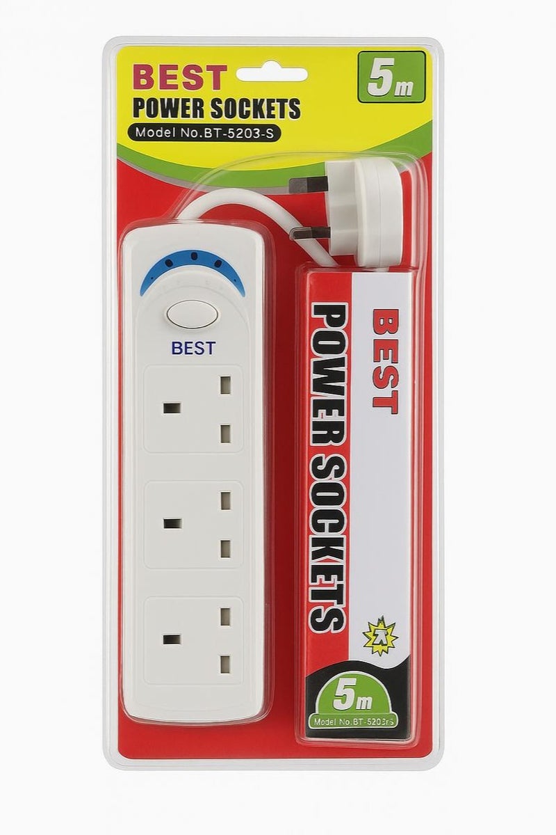 بست أفضل مقبس تمديد لقطاع الطاقة ثلاثي الاتجاهات مع كابل 5 متر - BT-5203-5. - Image 1