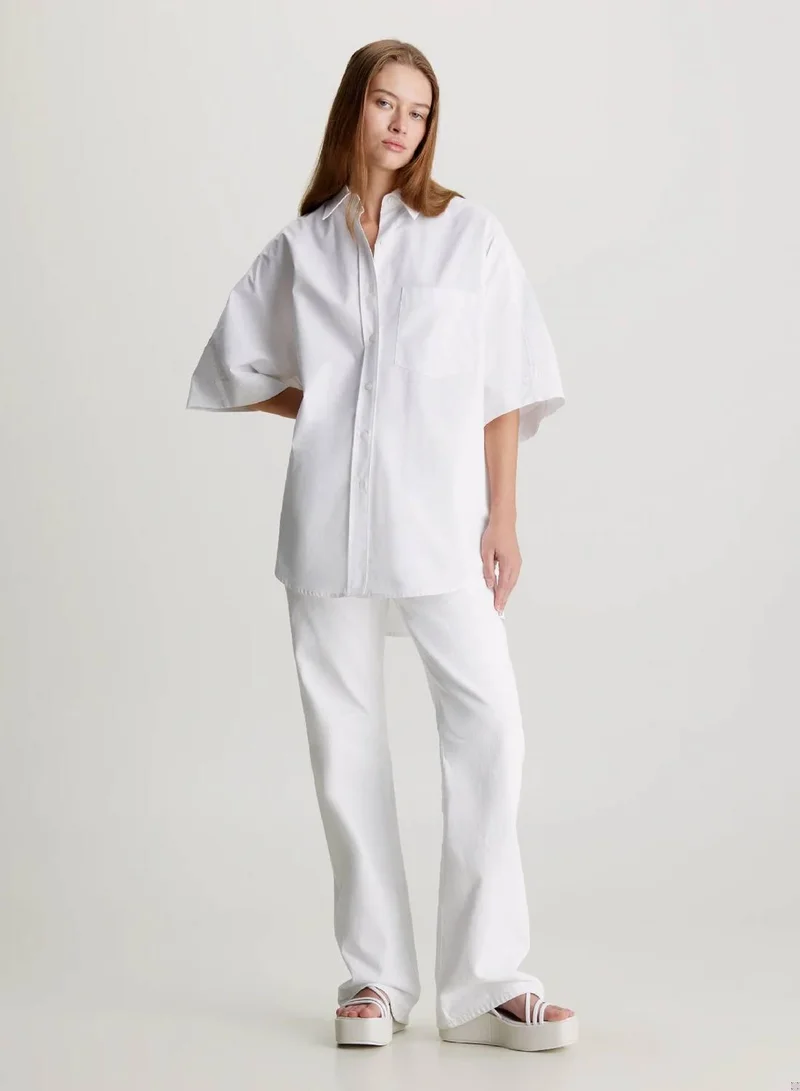 Calvin Klein Bright White Oversized Poplin Shirt for Women | Best Price UAE