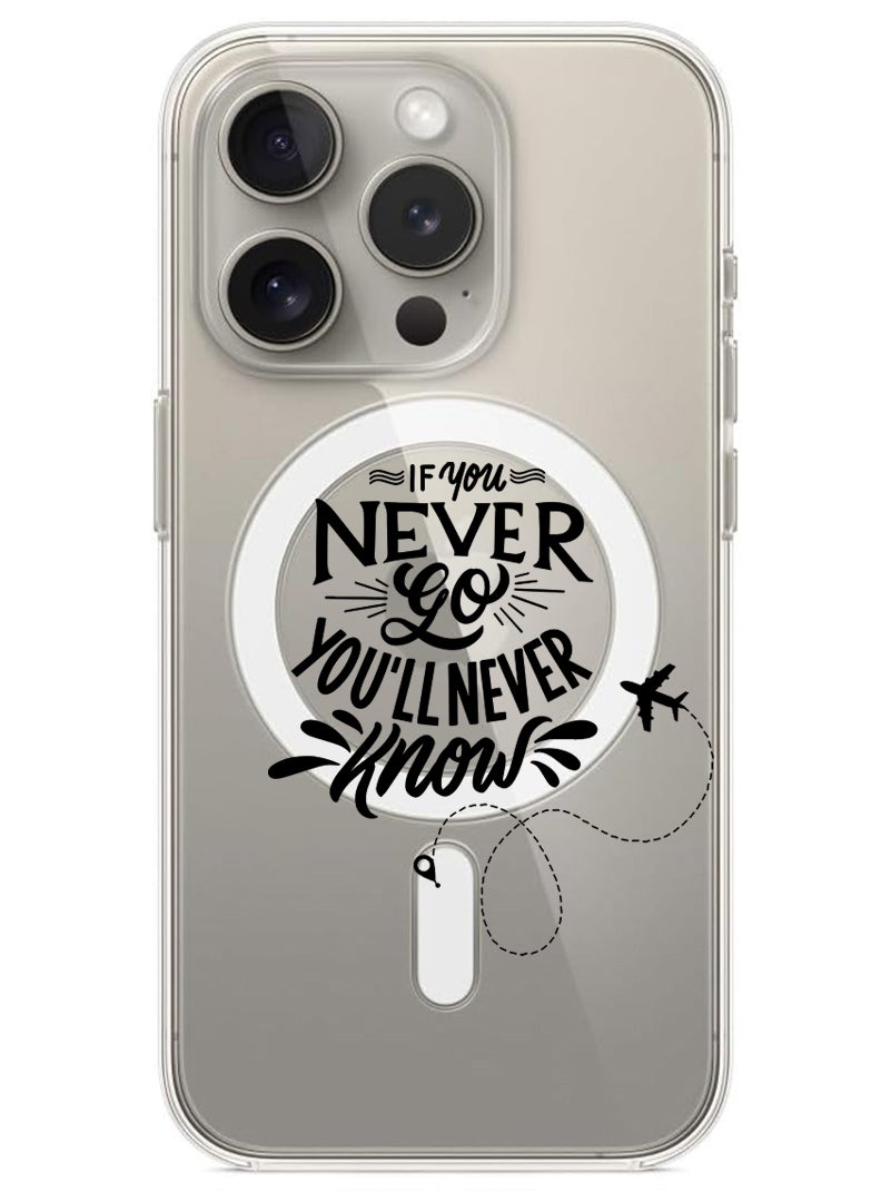 Theodor Magnetic Case for iPhone 15 Pro 6.1-inch Compatible with MagSafe Wireless Charging, Shockproof Phone Bumper Cover If you never go you will never Know - Image 1