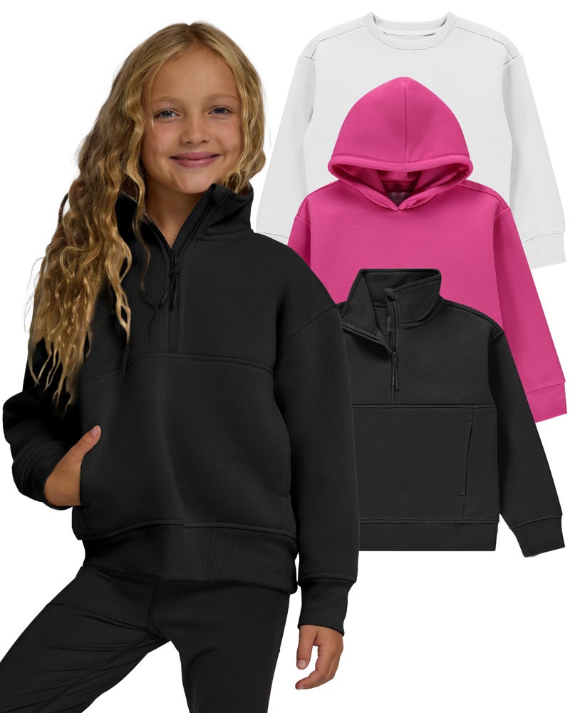 PURE CHAMP Girls Sweatshirt 3 Pack Hoodie for Teen Girls Crewneck Sweatshirt Quarter Zip hoodies Fleece Sizes 4â€“16 Clothing (Set 4 Size X-Large) - Image 1