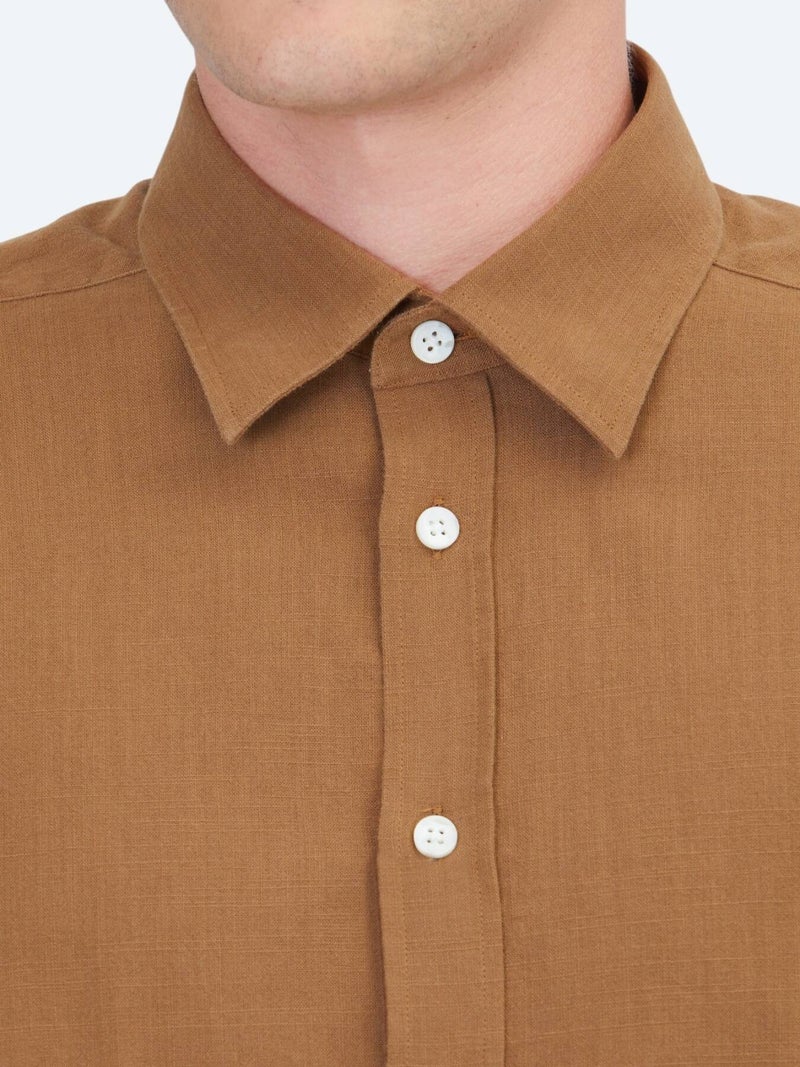 Kip Light Brown Plain Regular Fit Long Weaving Casual 100% Cotton Shirt - Image 5