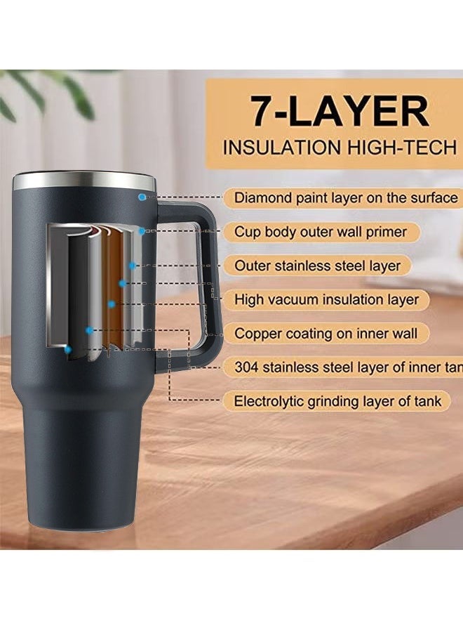 Tumbler 1200ml With Handle and Straw Lid Insulated 40 oz Reusable Stainless Steel Vacuum Insulated Water Bottles Travel Mug Iced Coffee Cup for Hot and Cold Beverages - Image 5