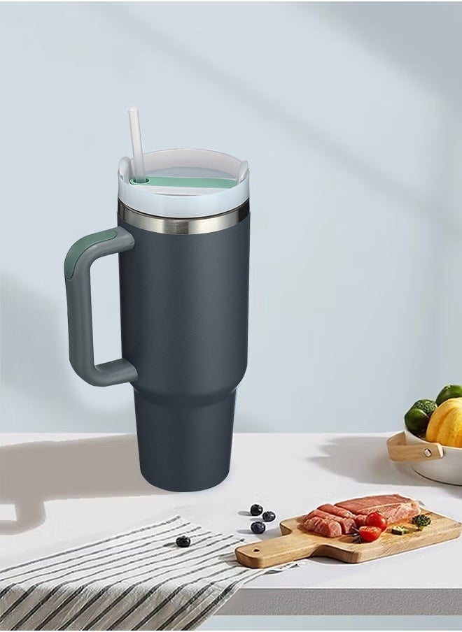 Tumbler 1200ml With Handle and Straw Lid Insulated 40 oz Reusable Stainless Steel Vacuum Insulated Water Bottles Travel Mug Iced Coffee Cup for Hot and Cold Beverages - Image 2