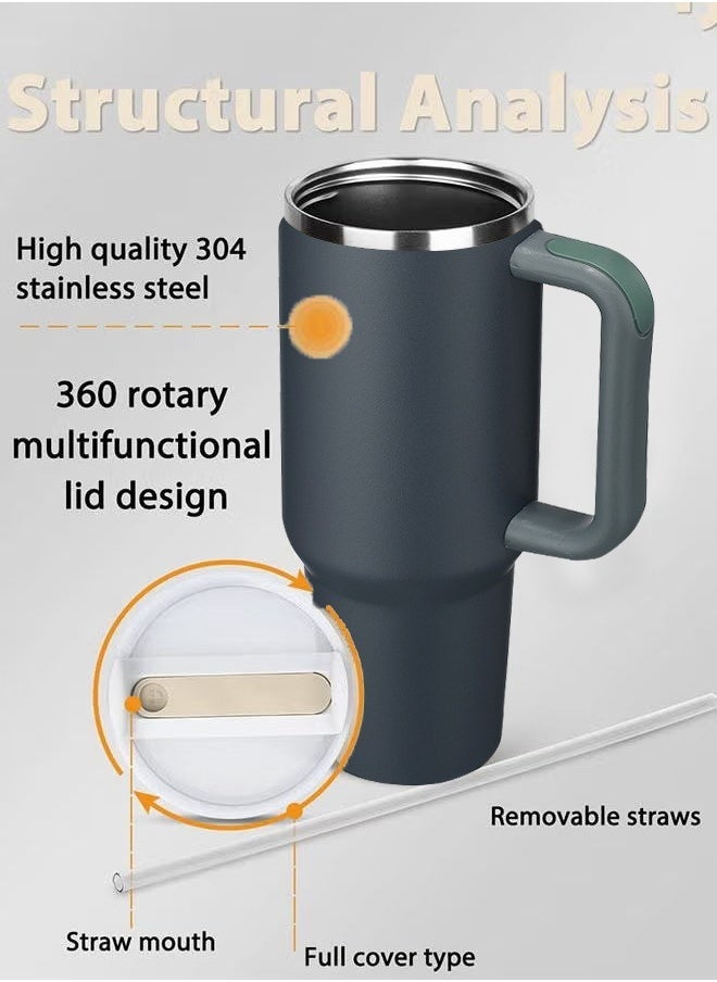 Tumbler 1200ml With Handle and Straw Lid Insulated 40 oz Reusable Stainless Steel Vacuum Insulated Water Bottles Travel Mug Iced Coffee Cup for Hot and Cold Beverages - Image 4