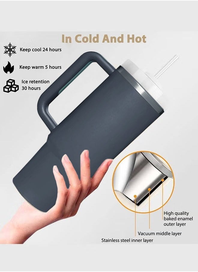 Tumbler 1200ml With Handle and Straw Lid Insulated 40 oz Reusable Stainless Steel Vacuum Insulated Water Bottles Travel Mug Iced Coffee Cup for Hot and Cold Beverages - Image 3