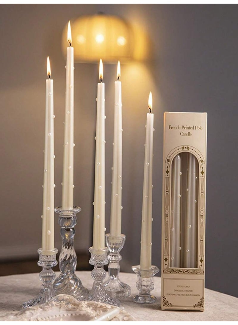 Taper Candles Set of 2, Metallic with Pearled 3D Candlesticks 10 Inch Long Tapered Candle Handmade Drip Candle Sticks for Holiday Wedding Home Decor & Gifts - Image 1