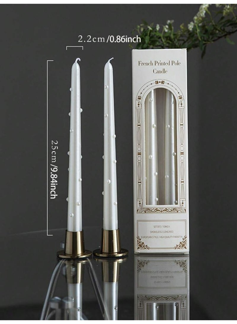 Taper Candles Set of 2, Metallic with Pearled 3D Candlesticks 10 Inch Long Tapered Candle Handmade Drip Candle Sticks for Holiday Wedding Home Decor & Gifts - Image 2