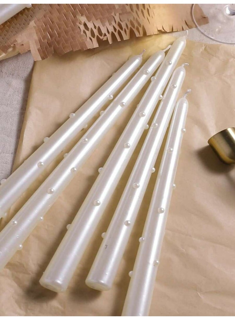 Taper Candles Set of 2, Metallic with Pearled 3D Candlesticks 10 Inch Long Tapered Candle Handmade Drip Candle Sticks for Holiday Wedding Home Decor & Gifts - Image 4