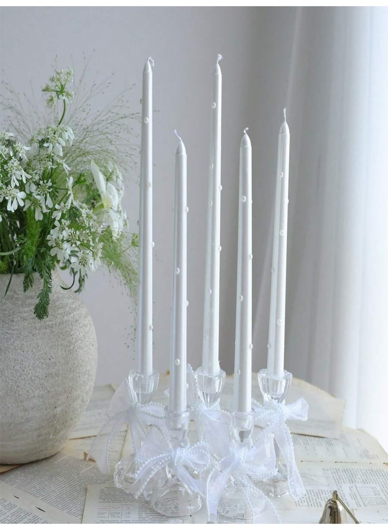 Taper Candles Set of 2, Metallic with Pearled 3D Candlesticks 10 Inch Long Tapered Candle Handmade Drip Candle Sticks for Holiday Wedding Home Decor & Gifts - Image 3
