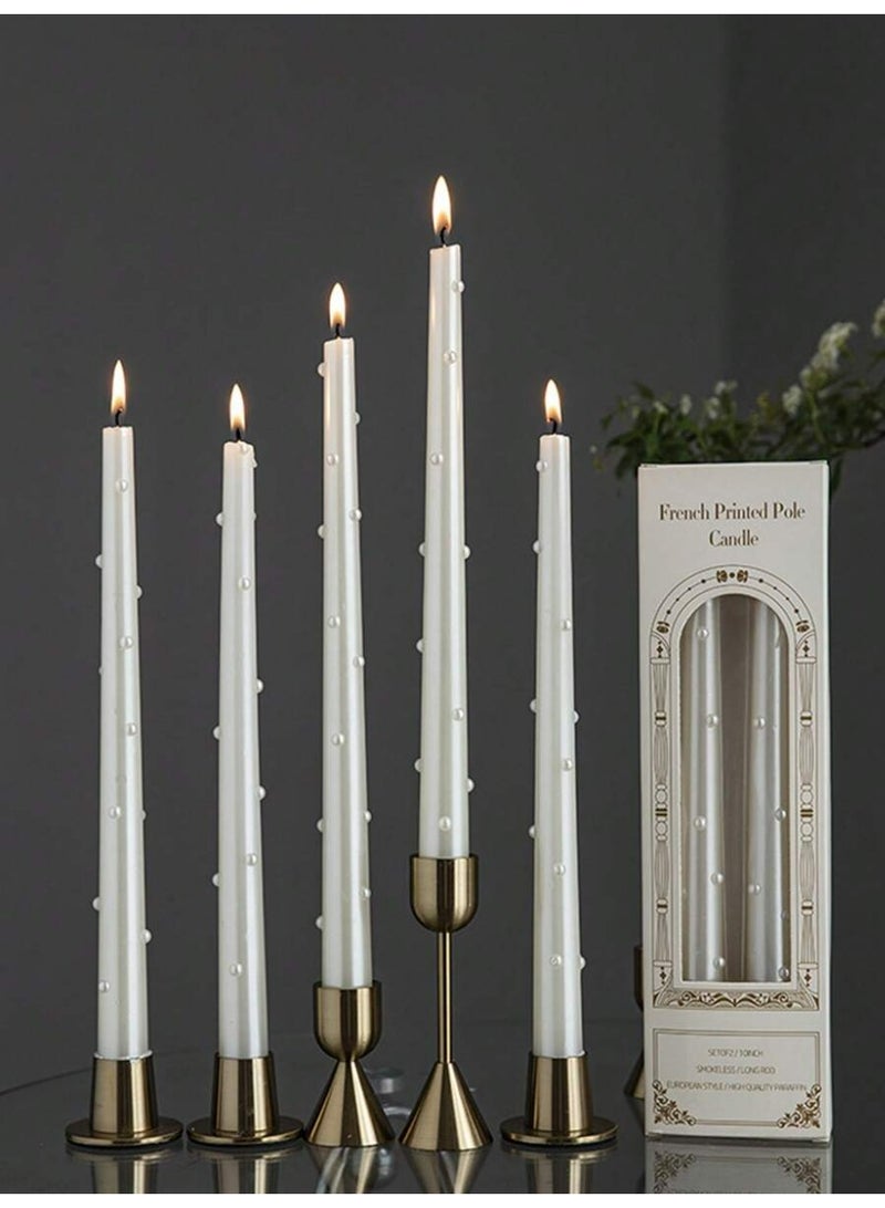 Taper Candles Set of 2, Metallic with Pearled 3D Candlesticks 10 Inch Long Tapered Candle Handmade Drip Candle Sticks for Holiday Wedding Home Decor & Gifts - Image 5