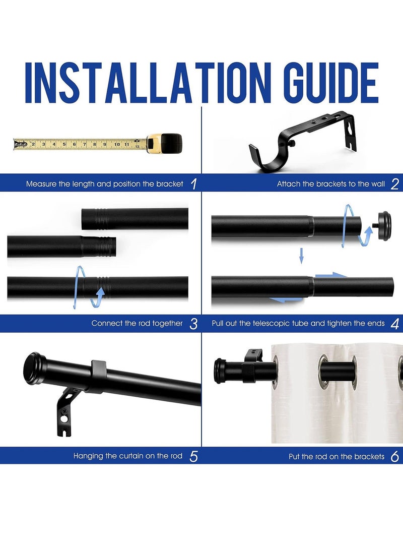 Uwals Heavy Duty Curtain Rods for Windows, 25MM Black Curtain Rods for Outdoor, Farmhouse, Bedroom, Kitchen, Living Room, Adjustable Easy Install Curtain Rods (Black,18"-45") - Image 5
