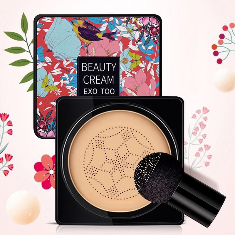 NUIBO Air Cushion CC Cream Mushroom Head, Moisturizing Concealer Makeup Base, Primer Liquid Foundation Long Lasting with Mushroom Makeup Sponges ã€Naturalã€‘ - Image 1