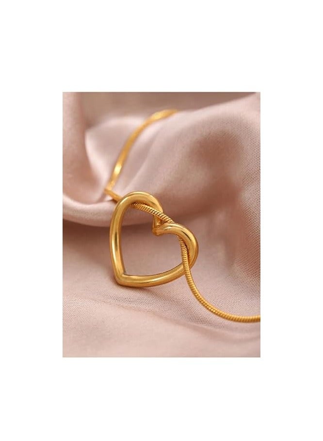 قلادة سلسلة ترقوة مجوفة على شكل قلب من الستانلس ستيل قلادة عصرية خفيفة وفاخرة وبسيطة اكسسوارات هدايا للنساء - Image 1