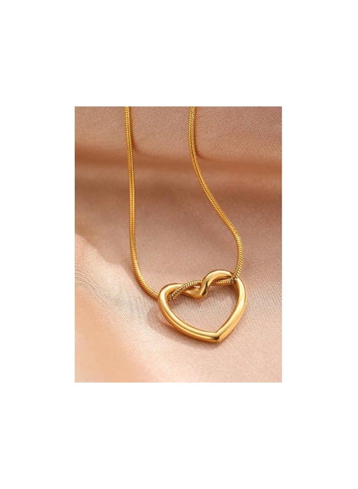 قلادة سلسلة ترقوة مجوفة على شكل قلب من الستانلس ستيل قلادة عصرية خفيفة وفاخرة وبسيطة اكسسوارات هدايا للنساء - Image 2